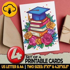 Afstuderen Wenskaarten Bloemen Mortarboard Sleuvengraver College High School Notitiekaart Blanco Kaarten Digitaal Cadeau 4,25 x 5,5 5 x 7 A4 A4 US Letter