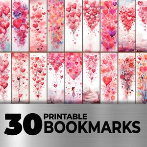 Marcapáginas de San Valentín, corazones, marcadores vintage, set de marcapáginas imprimibles con motivos de amor efímero, etiquetas románticas, páginas de diario, descarga digital
