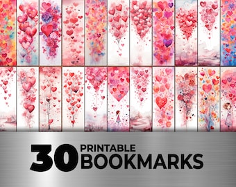 Alla hjärtans dag-bokmärken, hjärtan, vintage-bokmärken, utskrivbara bokmärken för ephemera kärlek, romantiska etiketter, dagbokssidor, digital nedladdning