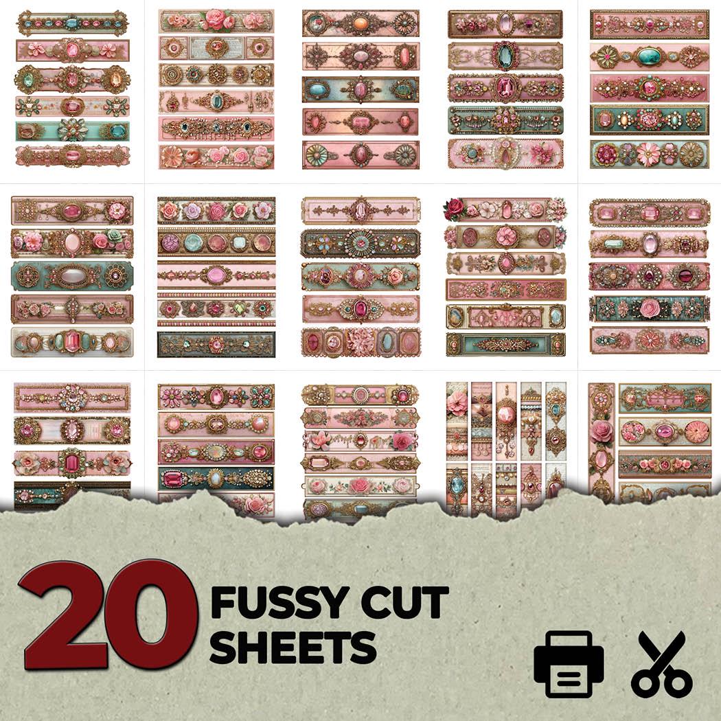 Blush Pink Vintage Jeweled Labels Tags Gilded Jewel Fussy Cuts Ephemera ...