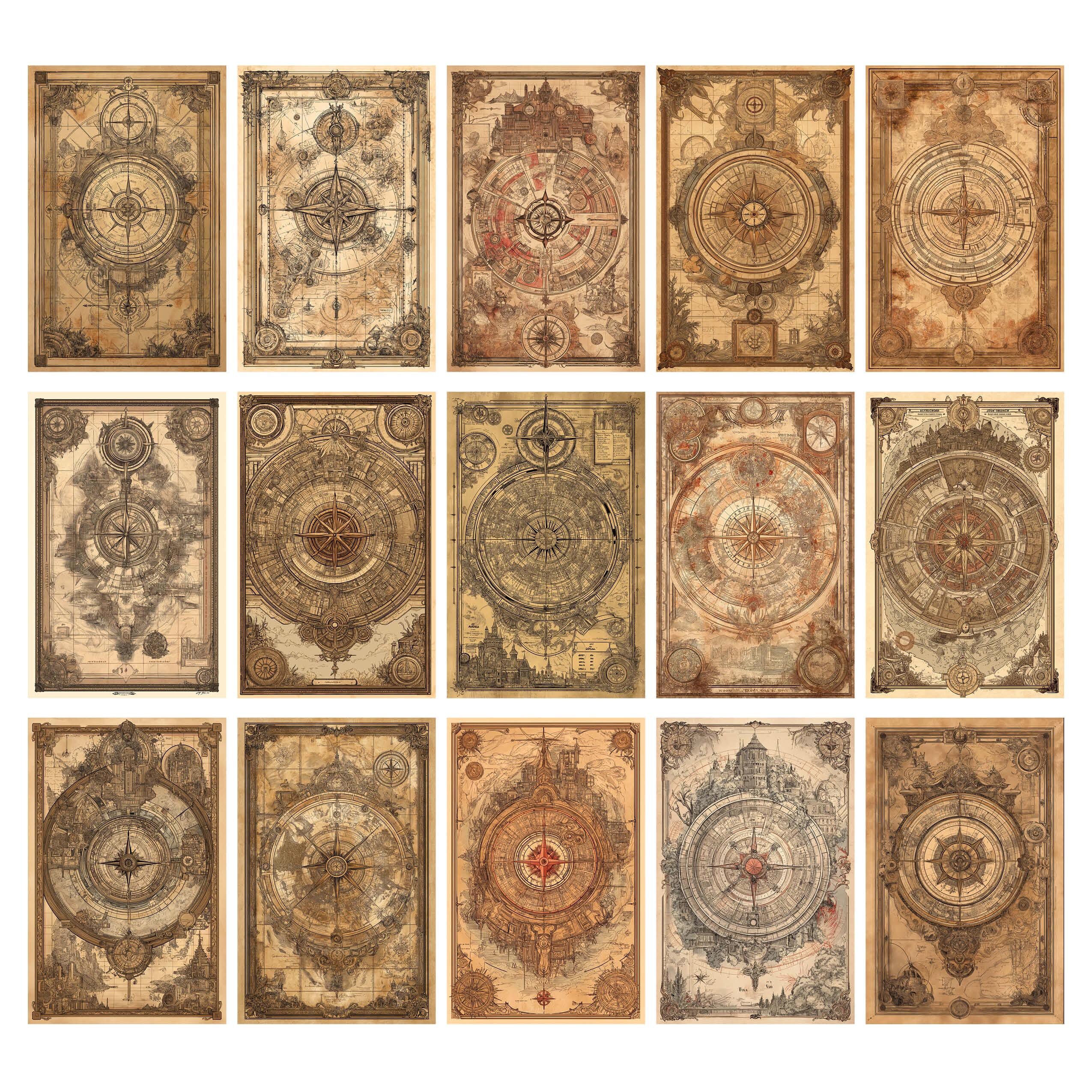 Compass Backing Paper Vintage Compass Junk Journal Printable Half Papers Ephemera Kit Collage ...