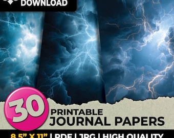 Donkerblauw Bliksem Onweer Donder Journaalpapier Afdrukbare pagina's Ephemera Scrapbooking Kaartbenodigdheden Sublimatie