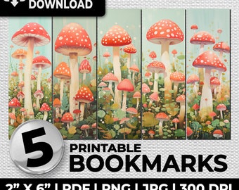 Mushrooms bookmark, sublimation, whimsical, bookmarks, ephemera printable bookmarks set, romantic tags, journal pages, digital download, art