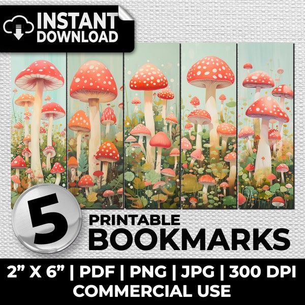 Mushrooms bookmark, sublimation, whimsical, bookmarks, ephemera printable bookmarks set, romantic tags, journal pages, digital download, art