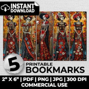 Dia de los Muertos Marcadores Set Marcador Sublimación Caprichosa Ephemera Imprimible Junk Journal Digital Scrapbooking Catrina Mexicana