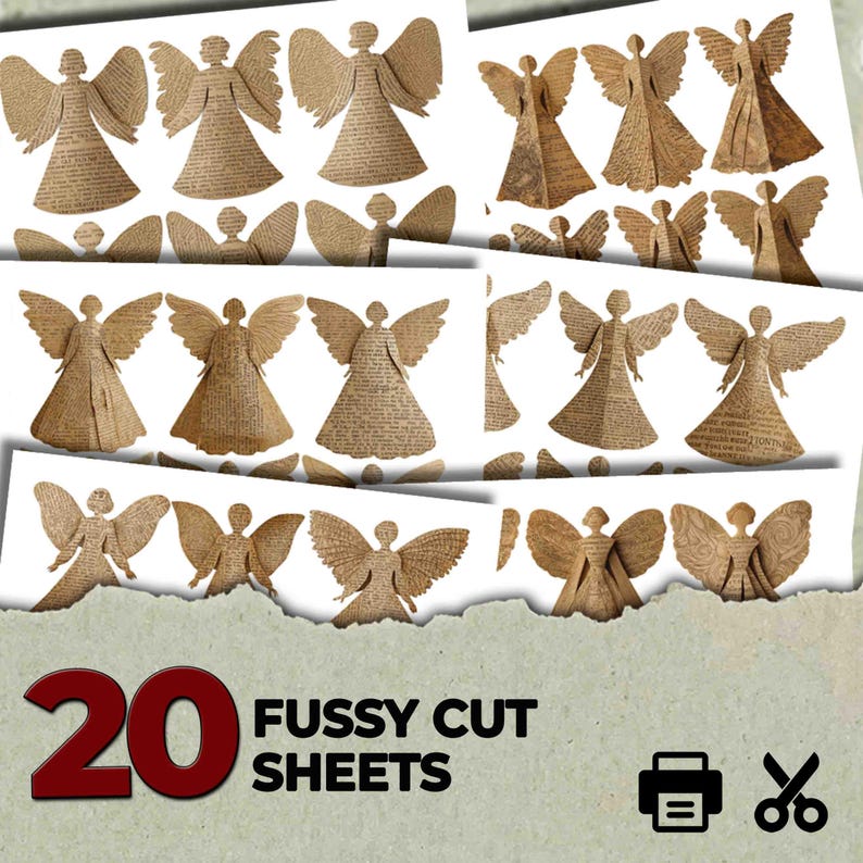 Angel Collection Sheets Kraft Paper Angels Fussy Cuts Ephemera Printable Sheets Junk Journal ...