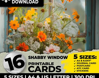 Flowers ATC Cards Junk Journal Kit Ephemera Printable Digital Papers Scrapbooking Shabby Journal Pages Supplies Sublimation A4 US Letter