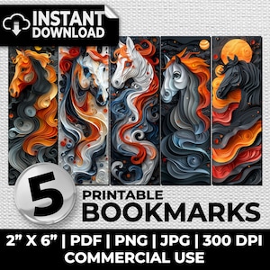 Horse bookmarks, sublimation, horses, whimsical, bookmarks, ephemera printable bookmarks set, journal pages, digital download, bookmark set