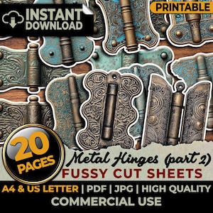 Metall Scharniere pingelige schneidet wählerischen Schnitt Blatt Ephemera Printable Junk Journal Planer Handwerk Ausschnitte Clipart Scrapbook Sublimation A4 und US Letter