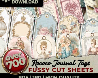Étiquettes de journal rococo, feuilles simples, éphémères, journal imprimable indésirable, agendas de travaux manuels, découpes, cliparts, sublimation, format A4 et lettre US