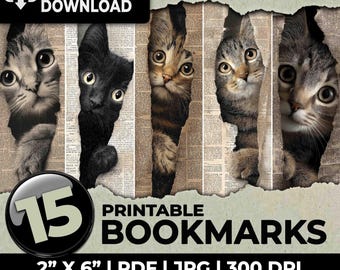 Marcapáginas de gato Peekaboo, marcapáginas imprimible de sublimación para mamá gata, marcapáginas digital de descarga digital, tamaño A4 y carta de EE. UU.