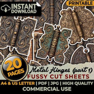 Metal Hinges Fussy Cuts Fussy Cut Sheet Ephemera Printable Junk Journal Planners Crafts Cutouts Clipart Scrapbook Sublimation A4 & US Letter