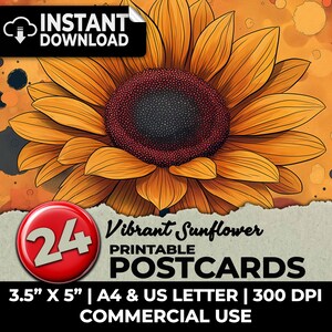 Kit de diario imprimible con postales de girasoles vibrantes, papel digital efímero, páginas de diario para scrapbooking, sublimación, tamaño A4, carta de EE. UU.