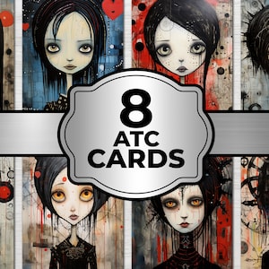 Gothic Girl ATC Karten Gothic Junk Journal Digitale druckbare Blätter druckbare Karten Junk Mixed Media Journal Zubehör Sofort-Download