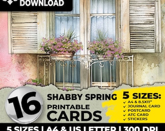 Shabby Spring ATC Cards Junk Journal Kit Ephemera Printable Digital Papers Scrapbooking Shabby Chic Journal Pages Supplies A4 US Letter