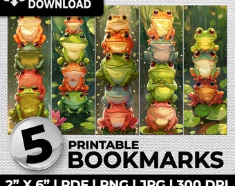 Cute Frogs Bookmark Kawaii Frog Sublimation Marcadores caprichosos Ephemera Imprimible Marcadores Set Junk Journal Descarga digital Scrapbooking