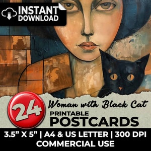 Black Cat Mom Cat Lover Junk Journal Postcards Printable Kit Ephemera Digital Papers Scrapbooking Journal Pages Sublimation A4 US Letter