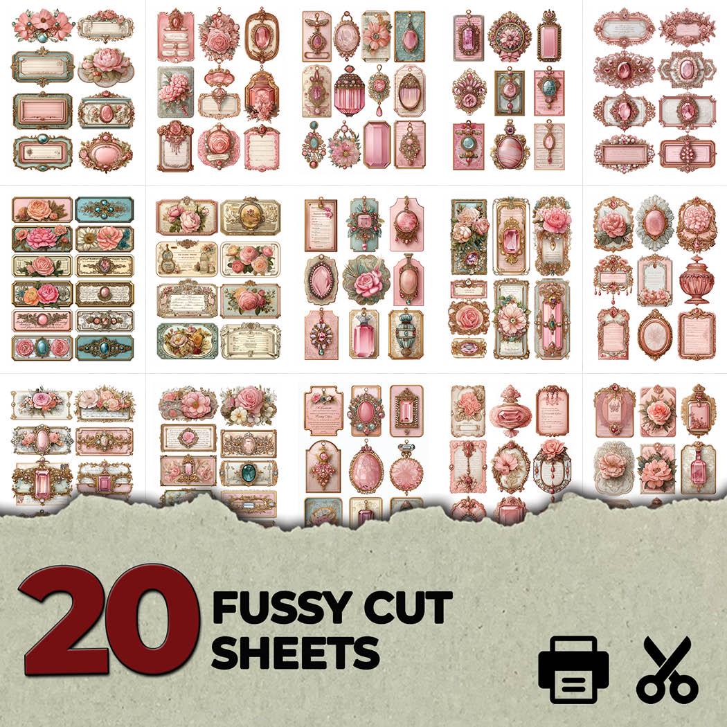 Blush Pink Vintage Jeweled Labels Tags Gilded Jewel Fussy Cuts Ephemera ...