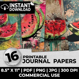 Watermelon Pop Art Journal Papers Printable Pages Ephemera Scrapbooking Collage Card Making Art Journal Supplies Sublimation Junk Distressed