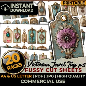 Victorian Jewel Tag Label Baroque Ornate Rococo Gilded Vintage Fussy Cuts Ephemera Sheets Junk Journal Scrapbook Sublimation A4 & US Letter