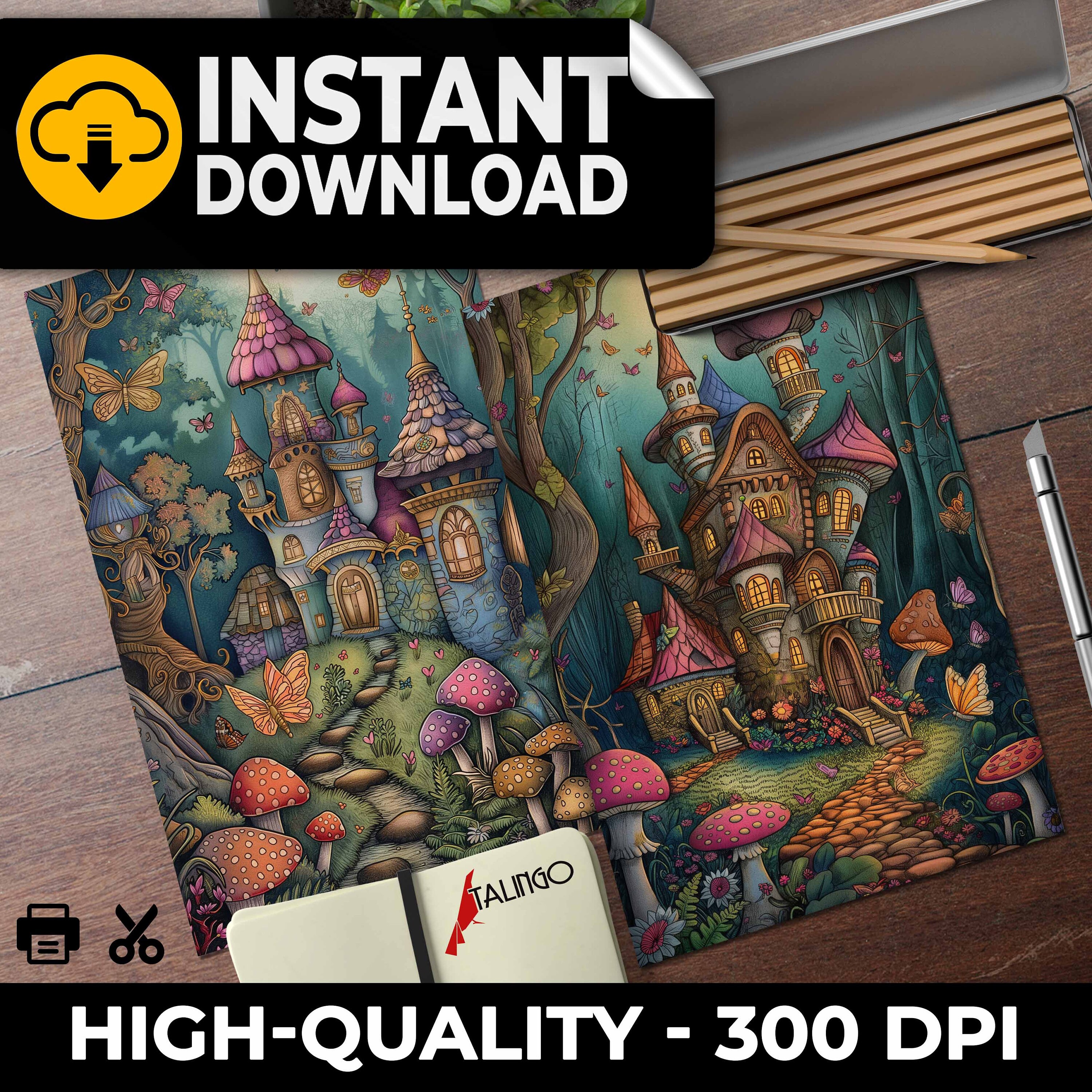 Fairy Castle Fantasy Castle Printable Ephemera Half Paper Scrapbooking ...