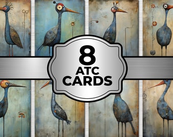 ATC Cards Textured Bue Bird Junk Journal Digital Printable Sheets Printable Cards Junk Mixed Media Journal Supplies Instant Download