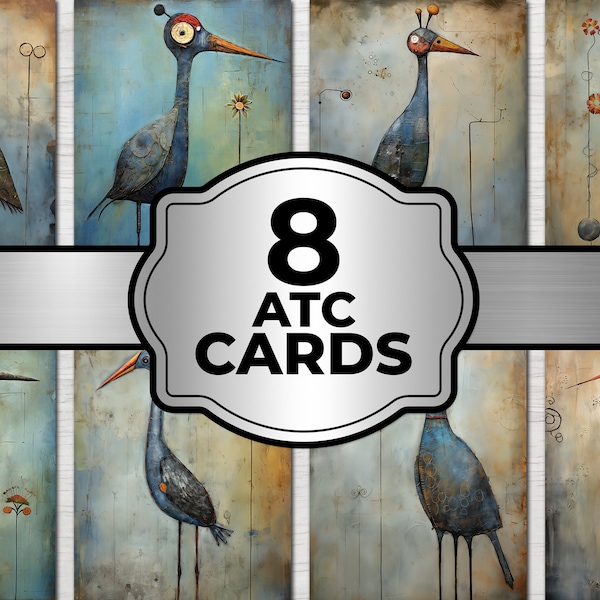 ATC Cards Textured Bue Bird Junk Journal Digital Printable Sheets Printable Cards Junk Mixed Media Journal Supplies Instant Download