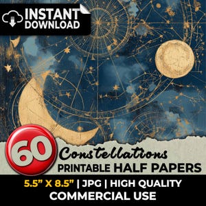 Pagine stampabili di Constellations Journal, mezze carte, effimeri, scrapbooking, collage, creazione di biglietti, forniture per art journal, sublimazione, decoupage