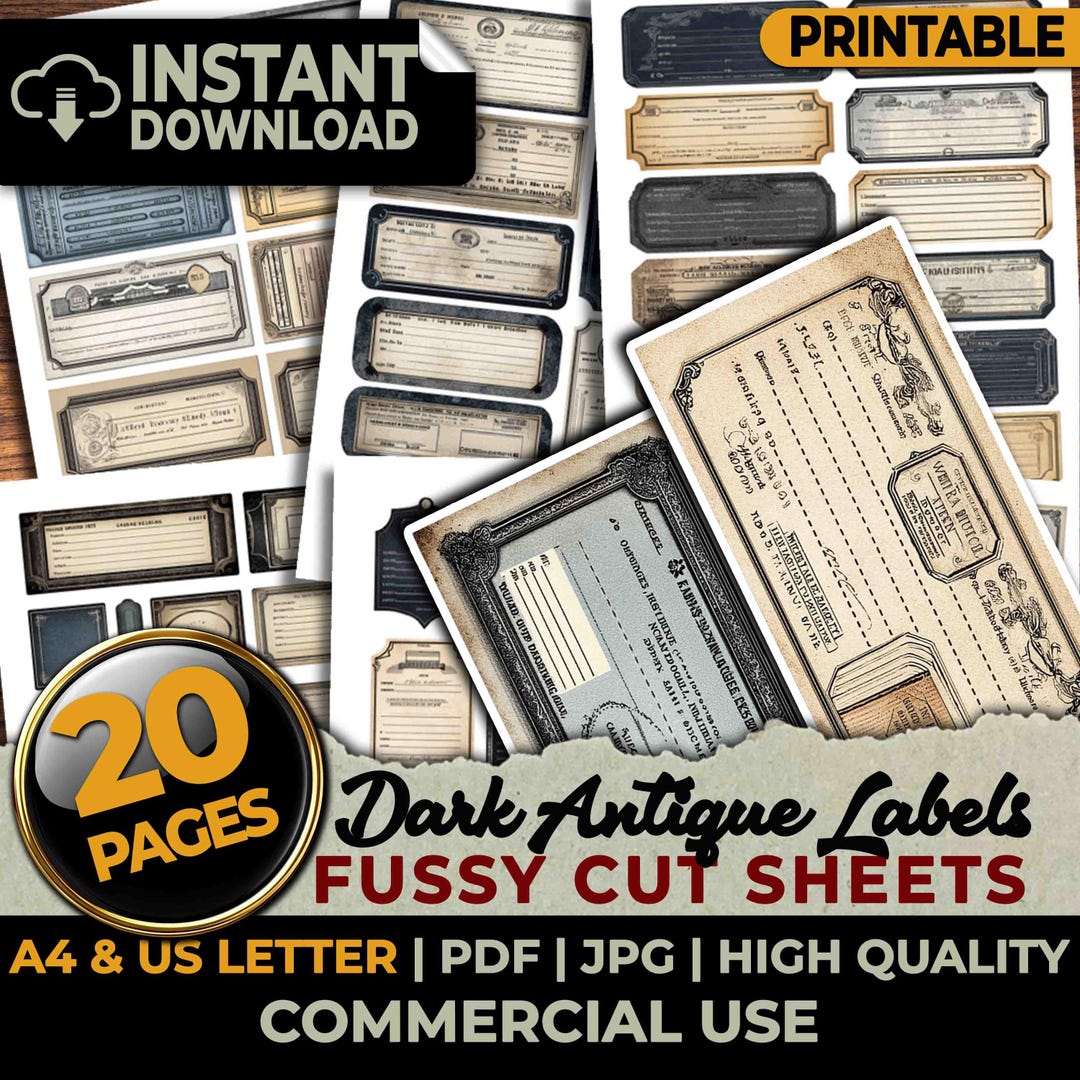 Dark Antique Labels Vintage Old Paper Fussy Cuts Ephemera Printable ...