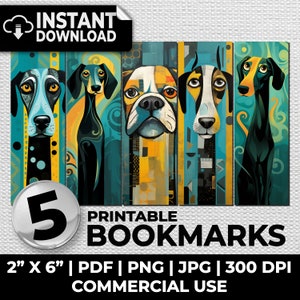 Dog bookmark, sublimation, dogs, whimsical, bookmarks, ephemera printable bookmarks set, dog mom, journal pages, digital download, set
