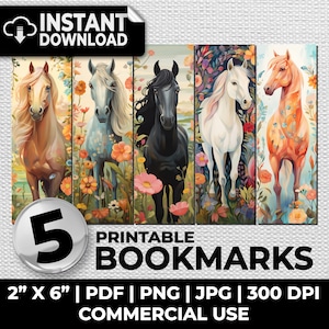 Horse bookmarks, sublimation, horses, whimsical, bookmarks, ephemera printable bookmarks set, journal pages, digital download, bookmark set
