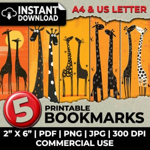 Giraffe Giraffes Bookmarks Bookmark Sublimation Whimsical Ephemera Printable Bookmarks Set Junk Journal Digital Download Scrapbooking