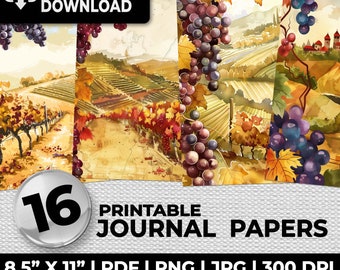 Vineyard Journal Papers Printable Pages Ephemera Scrapbooking Collage Card Making Art Journal Supplies Sublimation Grapes Vintage Papers