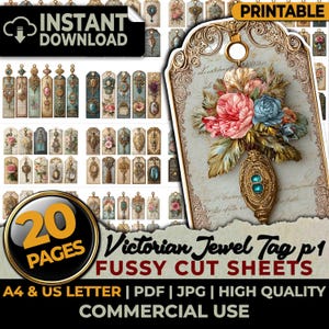 Victorian Jewel Tag Label Baroque Ornate Rococo Gilded Vintage Fussy Cuts Ephemera Sheets Junk Journal Scrapbook Sublimation A4 & US Letter