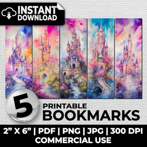 Fantasy castle bookmarks, sublimation, whimsical, enchanted, bookmarks, ephemera printable bookmarks set, romantic tags, journal pages