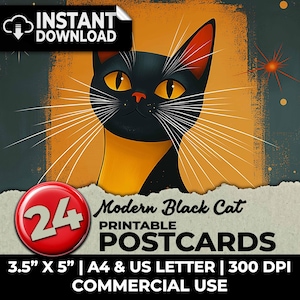 Postales de diario basura de gato negro moderno Kit de diario basura imprimible Papeles digitales Efímeras Suministros para álbumes de recortes Sublimación Tamaño A4 Carta de EE. UU.
