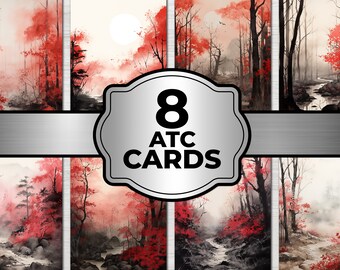 Red Forest ATC-kaarten Junk Journal Digitale afdrukbare vellen Afdrukbare kaarten Junk Mixed Media Journal Supplies Instant Download Nature