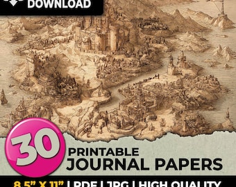Fantasy Map Antique RPG Old World DnD Journal Papers Printable Pages Ephemera Scrapbooking Collage Card Making Journal Supplies Sublimation