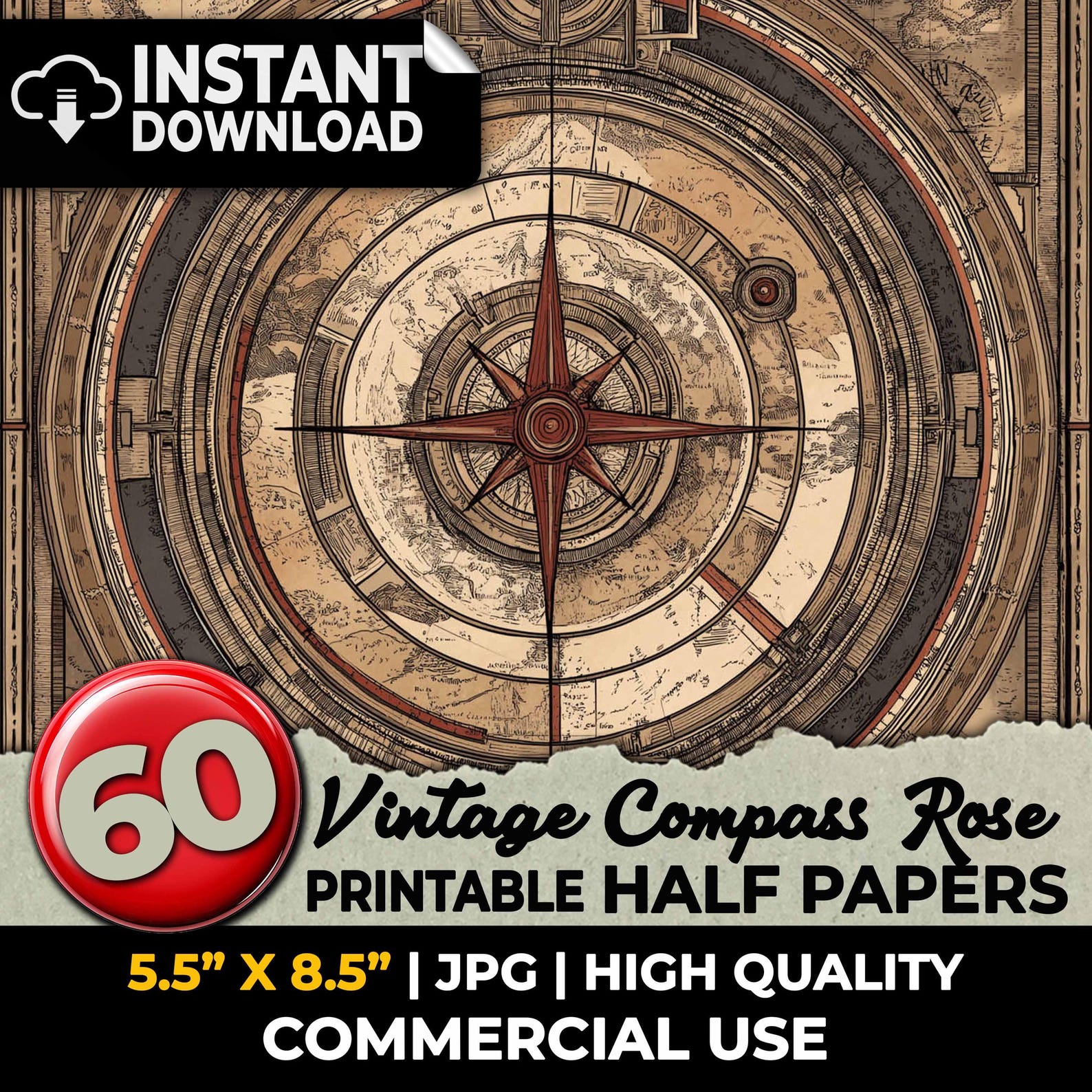 Vintage Compass Junk Journal Printable Half Papers Ephemera Kit Collage ...