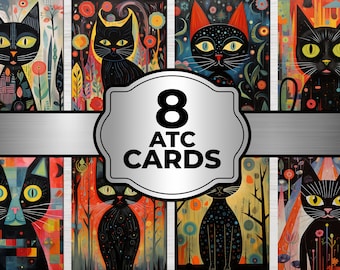 Black Cat ATC Cards Junk Journal Digital Printable Sheets 8 Printable Cards for Junk Journals Mixed Media Journal Supplies Instant Download