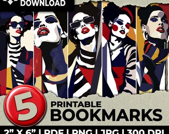 80s Fashion Woman Retro Minimalist Bookmarks Bookmark Sublimation Whimsical Ephemera Printable Bookmarks Set Junk Journal Scrapbooking