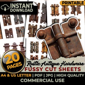 Rustic Metal Grunge Hardware Fussy Cuts Ephemera Printable Sheets Junk Journal Planners Crafts Cutouts Scrapbook Sublimation A4 & US Letter