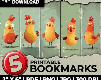 Marcapáginas divertidos de pollos, marcapáginas sublimados, efímeros caprichosos, juego de marcapáginas imprimibles, diario creativo, descarga digital, scrapbooking
