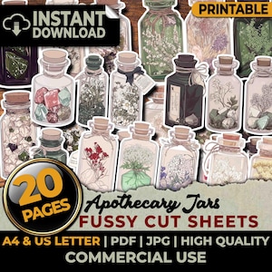 Vintage apotheker pot kieskeurige losse vellen kortstondige afdrukbare ongewenste dagboek planners ambachten knipsels clipart plakboek sublimatie A4 en US Letter