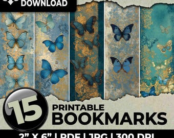 Butterflies Bookmarks Bookmark Sublimation Whimsical Ephemera Printable Bookmarks Set Junk Journal  Scrapbooking Mixed Media A4 & US Letter