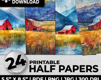 Barn Printable Half Papers Old Barn Junk Journal, Sublimation, Whimsical, Half Paper Ephemera Scrapbooking Journal Pages Digital Page