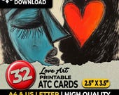 ATC Cards Love Art Valentine's Junk Journal Digital Printable Sheets Printable Cards Junk Journal Supplies Instant Download Printable Sheets