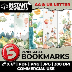 Watercolor Adventure Bookmark Sublimation Whimsical Bookmarks Ephemera Printable Bookmarks Set Junk Journal Digital Download Scrapbooking