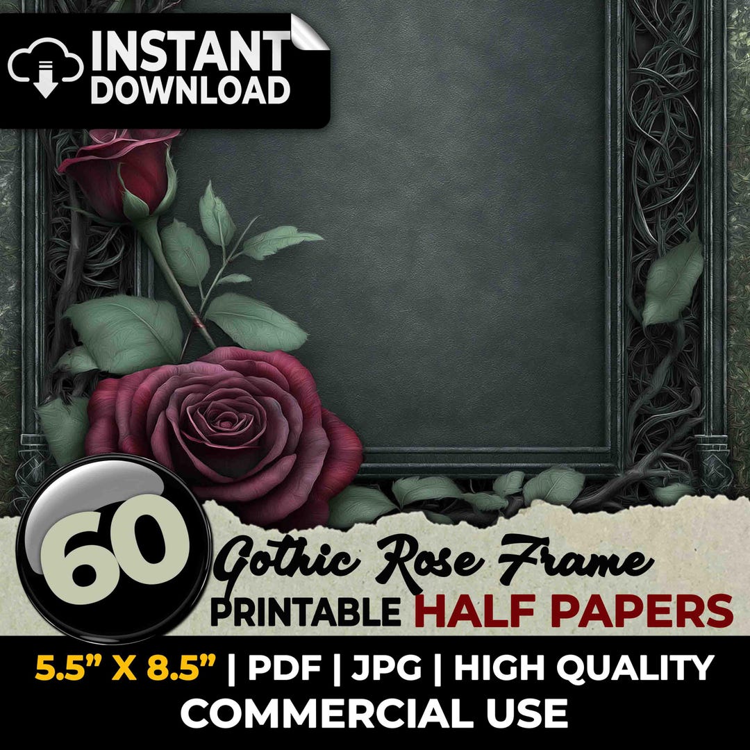 Gothic Roses Junk Journal Printable Half Papers Ephemera Kit Collage ...