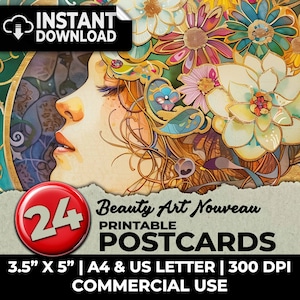 Postales de diario basura Art Nouveau Kit de diario basura imprimible Papeles digitales Efímeras Páginas de álbumes de recortes Suministros Sublimación Tamaño A4 Carta de EE. UU.